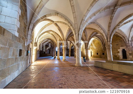 The dormitory of Alcobaca monastery, Mosteiro de Santa Maria de Alcobaca at Alcobaca, Portugal The dormitory of Alcobaca monastery, Mosteiro de Santa Maria de Alcobaca at Alcobaca, Portugal 121970916