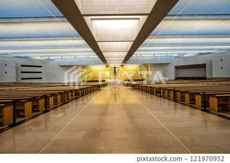 Interior of the modern Minor Basilica of Most Holy Trinity at Fatima, Portugal. Interior of the modern Minor Basilica of Most Holy Trinity at Fatima, Portugal. 121970952