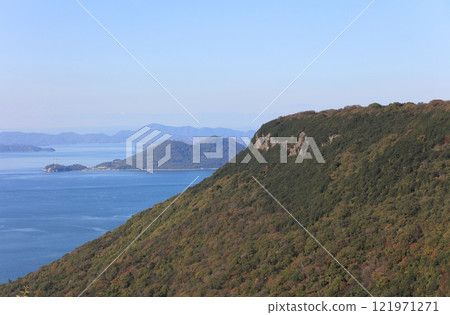 View of the northern ridge and the islands of the Seto Inland Sea from the southern ridge of Yashima 121971271