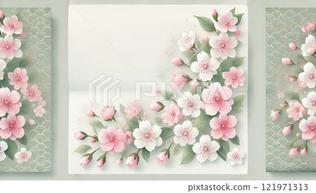 Transparent pink cherry blossoms and banner design Transparent pink cherry blossoms and banner design 121971313