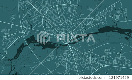 Blue Randers map, city in Denmark. Streetmap, municipality area. Blue Randers map, city in Denmark. Streetmap, municipality area. 121971439
