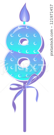 Happy Birthday cake font with blue candle. eight year, symbol of number anniversary. Quinceanera girl party decor. Cartoon vector illustration. 121971457
