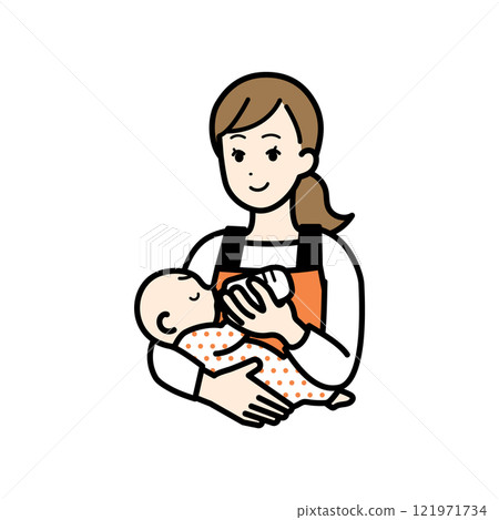 Illustration of a smiling woman raising a child Illustration of a smiling woman raising a child 121971734