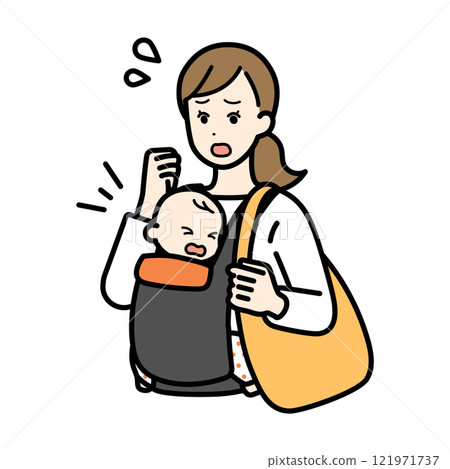 Illustration of a woman going shopping with her baby 121971737