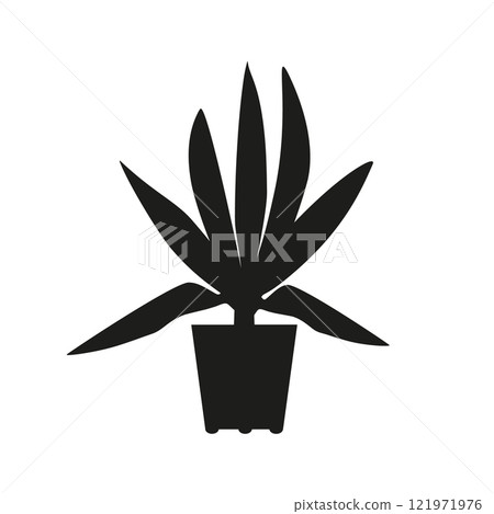 Black linocut silhouette of potted houseplant rhoeo 121971976