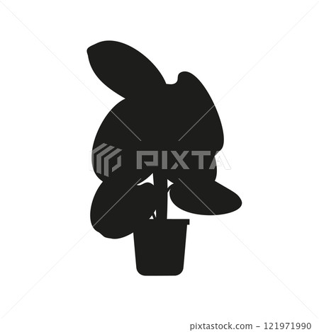 Black linocut silhouette of potted houseplant calathea 121971990