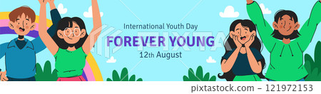 Flat twitch banner template for international youth day celebration 121972153