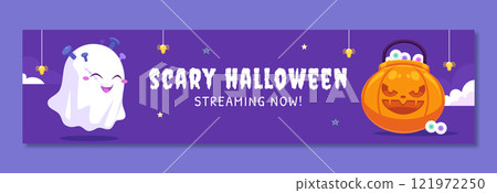 Flat twitch banner template for halloween celebration 121972250