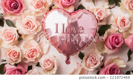 pink heart balloon for valentines day with text I love you 121972469