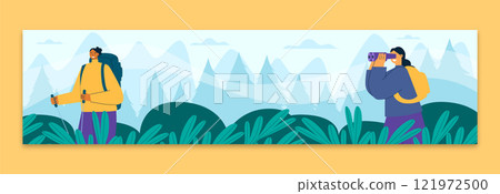 Flat design hiking adventure twitch banner Flat design hiking adventure twitch banner 121972500