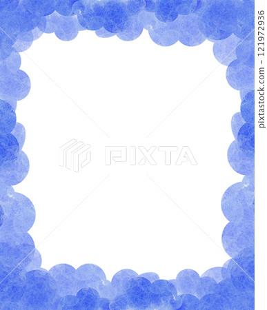 A watercolor frames featuring soft blue clouds on isolated background. Illustration of a night sky for Baby. Hand drawn frame template. Ideal for invitations, scrapbooking, or children party. 121972936