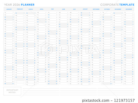 Planner 2026, Yearly Planner 2026 Sunday Start Blue Corporate Design Template Planner 2026, Yearly Planner 2026 Sunday Start Blue Corporate Design Template 121973157