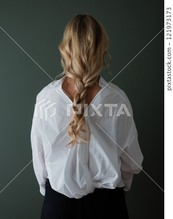 Fashion Hair Styling Blonde Woman Back View Fashion Hair Styling Blonde Woman Back View 121973173