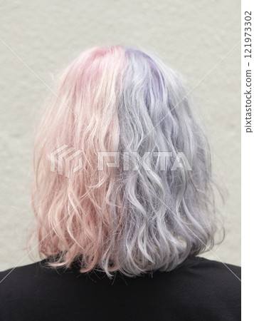 Fashion hair styling coloring woman back view 121973302