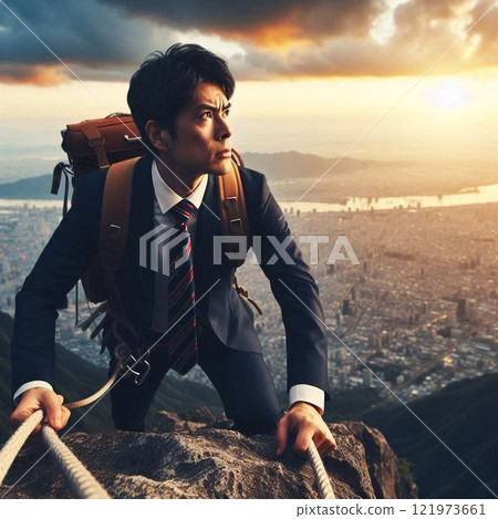 Salaryman climbing a cliff (courage to face difficulties) Salaryman climbing a cliff (courage to face difficulties) 121973661