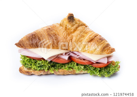 Croissant with ham, cheese and vegetables isolated on white background Croissant with ham, cheese and vegetables isolated on white background 121974458
