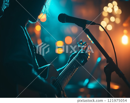 Guitar performance on live stage - music and light collaboration 121975054