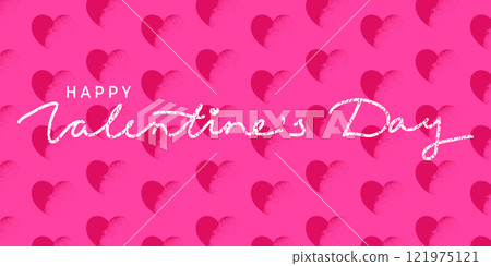 Happy Valentines Day banner with bright textured hearts on pink background. Modern art design, Valentines Day concept. Vector illustration 121975121