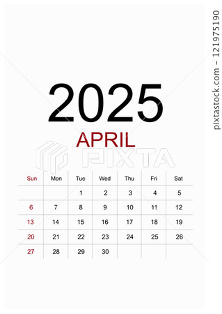Calendar April 2025 flat style isolated on white background. Calendar April 2025 flat style isolated on white background. 121975190