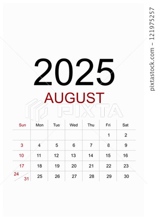Calendar August 2025 flat style isolated on white background. 121975257