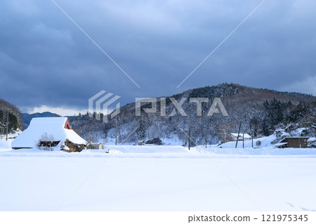 Snow and mountain hut Snow and mountain hut 121975345