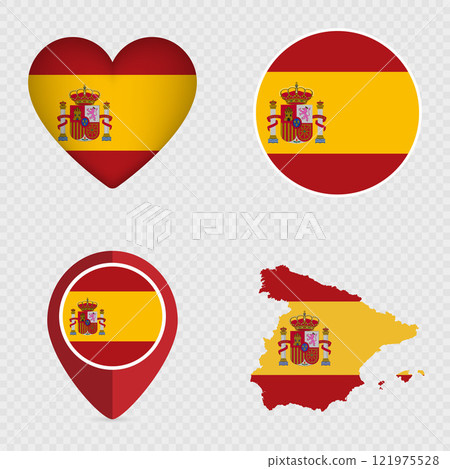 Spain Flag Icons Pack. Vector illustration. Spain Flag Icons Pack. Vector illustration. 121975528