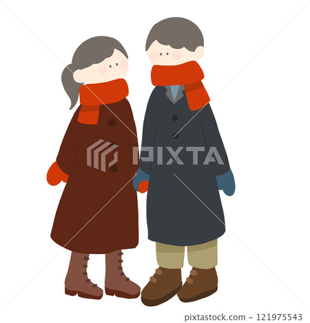 一對年輕夫婦穿著外套的插圖 121975543