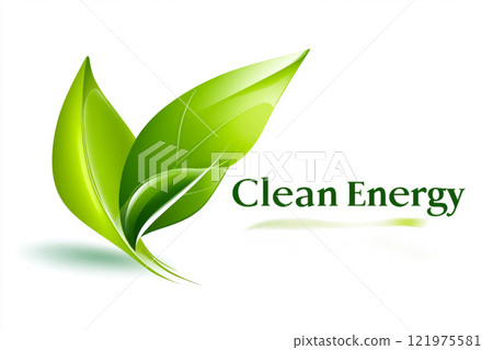 Clean energy logo featuring green leaves symbolizing environmental sustainability Clean energy logo featuring green leaves symbolizing environmental sustainability 121975581