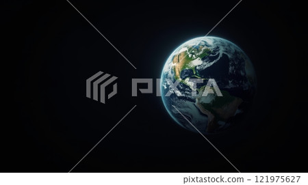 Planet Earth view from space showing continents and oceans on black background. Elements of this image are furnished by NASA 121975627