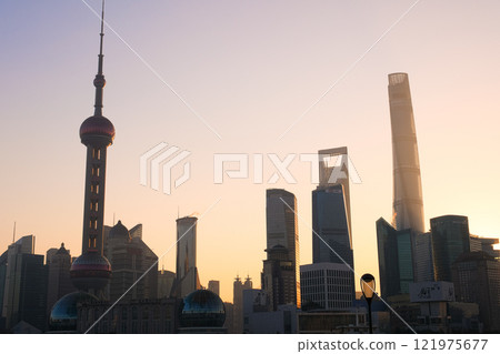 Early morning skyscrapers seen from the Bund, Shanghai, China Early morning skyscrapers seen from the Bund, Shanghai, China 121975677