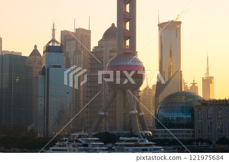 Early morning skyscrapers seen from the Bund, Shanghai, China Early morning skyscrapers seen from the Bund, Shanghai, China 121975684