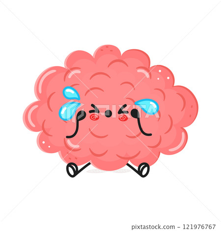 Sad Cute Brain Cartoon Character. Isolated on white background Sad Cute Brain Cartoon Character. Isolated on white background 121976767