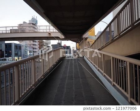 Lower section of bicycle footbridge slope, Nagahara Station Pedestrian Bridge, Ota Ward, Tokyo Lower section of bicycle footbridge slope, Nagahara Station Pedestrian Bridge, Ota Ward, Tokyo 121977006