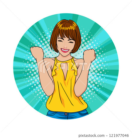 Avatar of woman or business person in various poses, circle background, pop art comics style 121977046