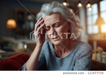 Elderly Woman Experiencing Headache: Managing Senior Pain 121977730