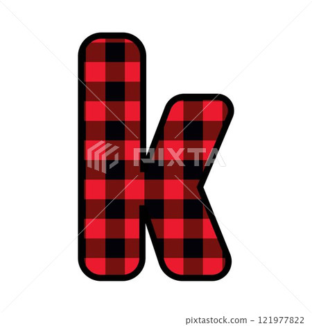 Alphabet number font, red lumberjack plaid pattern for k 121977822