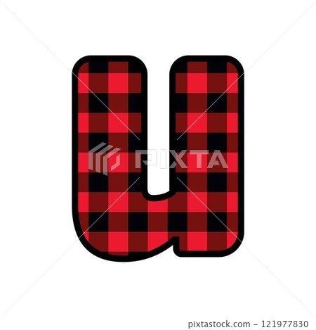 Alphabet number font, red lumberjack plaid pattern for u 121977830