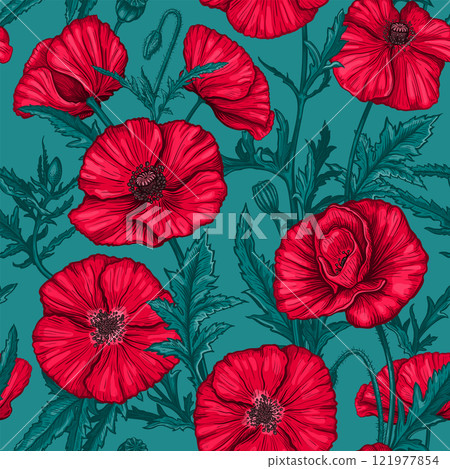 Poppy flowers seamless pattern 3 Poppy flowers seamless pattern 3 121977854