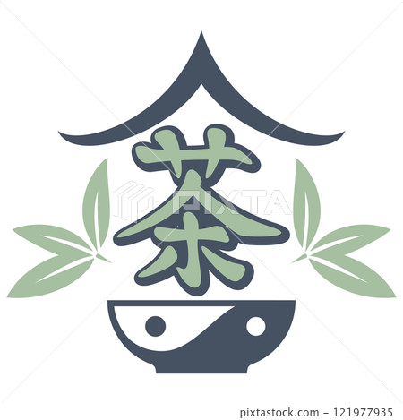 Green and gray tea emblem with traditional Asian design Green and gray tea emblem with traditional Asian design 121977935