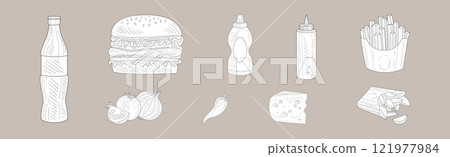 Fast Food and Appetizing Snack Sketch Drawing Vector Set Fast Food and Appetizing Snack Sketch Drawing Vector Set 121977984