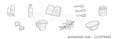 Baking Kitchen Object and Item Doodle Line Vector Set 121978002