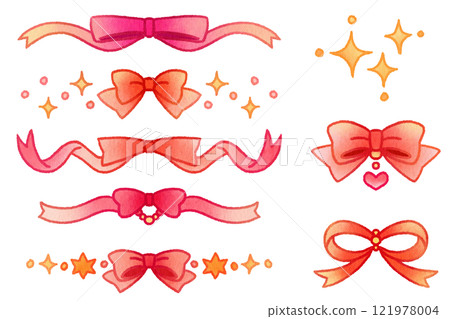 Set of watercolor style cute ribbon illustration materials Set of watercolor style cute ribbon illustration materials 121978004