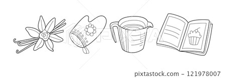 Baking Kitchen Object and Item Doodle Line Vector Set 121978007