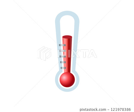 Liquid in glass thermometer icon with red liquid risen to measure temperature 121978386