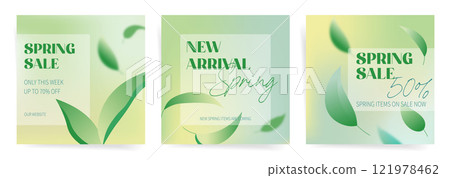Spring Sale Social Media Template, Fresh Green Gradient Design of Spring Sale Square Cards with Natural Elements Spring Sale Social Media Template, Fresh Green Gradient Design of Spring Sale Square Cards with Natural Elements 121978462