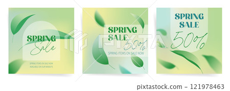 Spring Sale Social Media Banners with Green Leaves and Discounts Spring Sale Social Media Banners with Green Leaves and Discounts 121978463