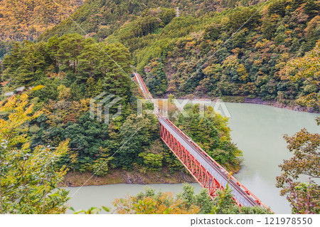 靜岡縣川根本町奧大井彩虹橋的紅葉染紅的奧大井彩虹橋 靜岡縣川根本町奧大井彩虹橋的紅葉染紅的奧大井彩虹橋 121978550