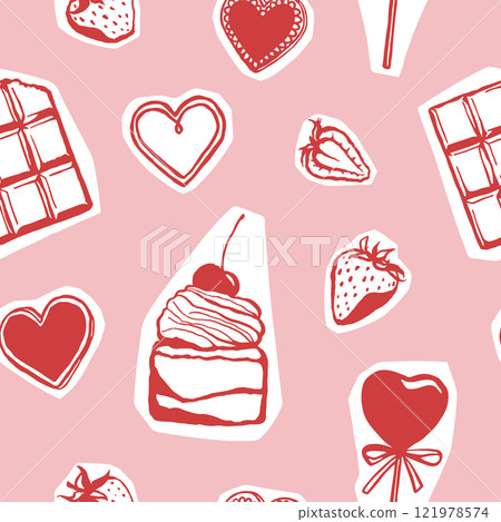 Romantic sweets seamless pattern with cut out elements 121978574