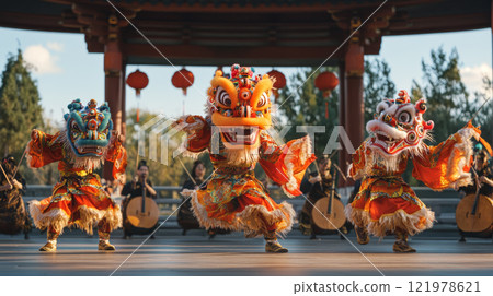 Lion and Dragon Dances during the. Lunar New Yearr 121978621
