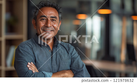 Generative ai illustration of a Handsome smiling confident hispanic senior man 121978632